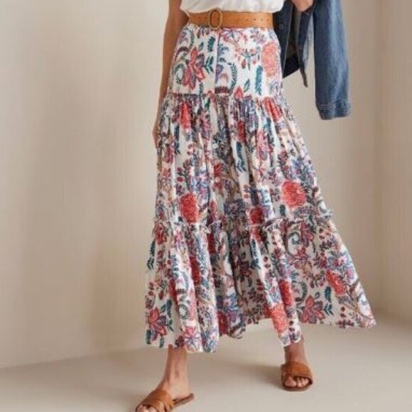 Soft Surroundings Maxi Skirt Wild Bloom Botanical Sunset Size XS Cotton Floral - Picture 1 of 9